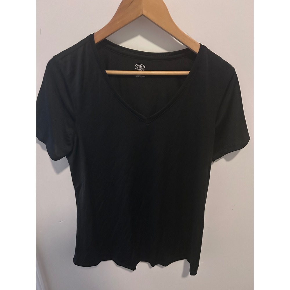 5/$25 Athletic‎ Works Womens Black V Neck Short Sleeve T Shirt Top Size L 12 14